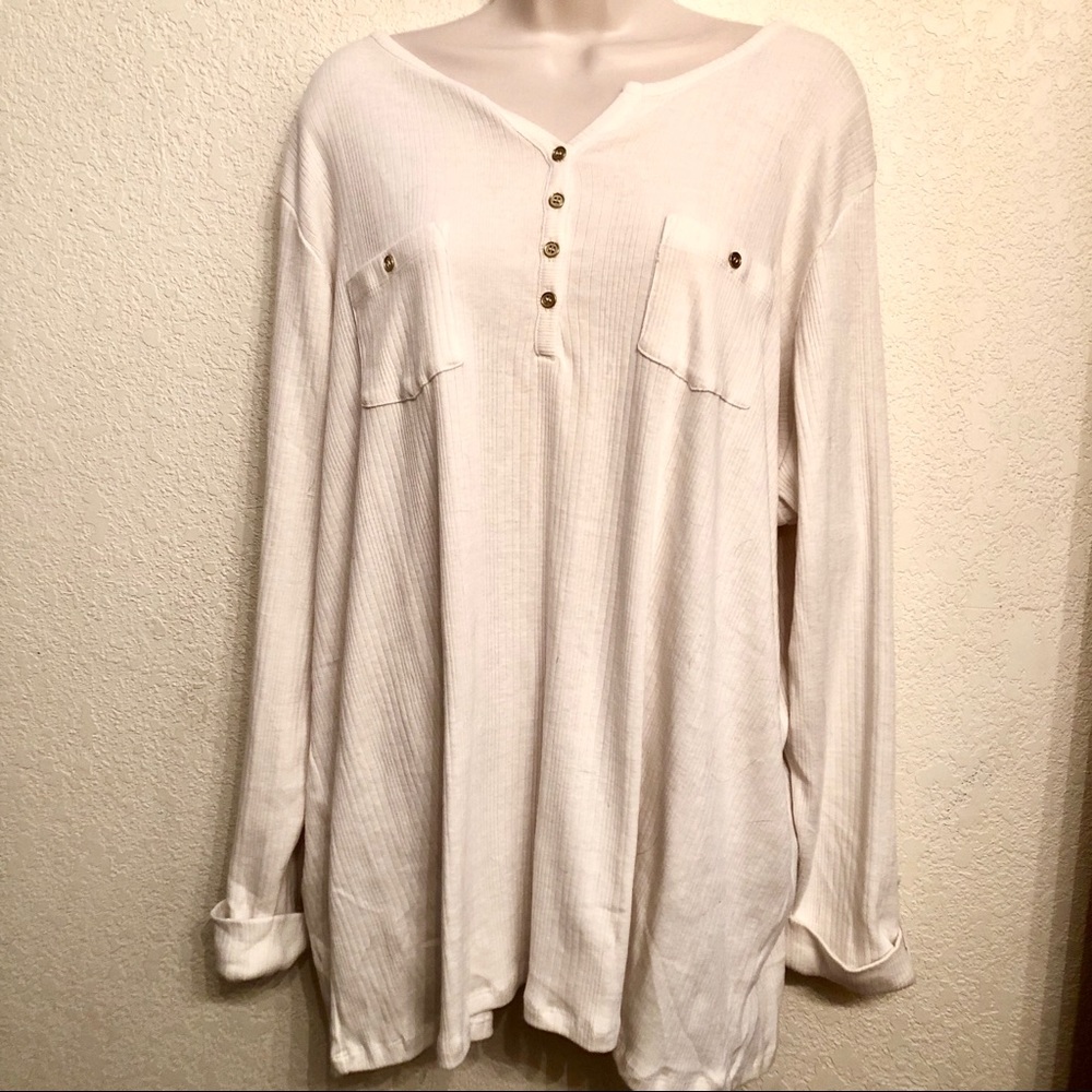 🎉WOMAN WITHIN Plus size cream Henley NEW